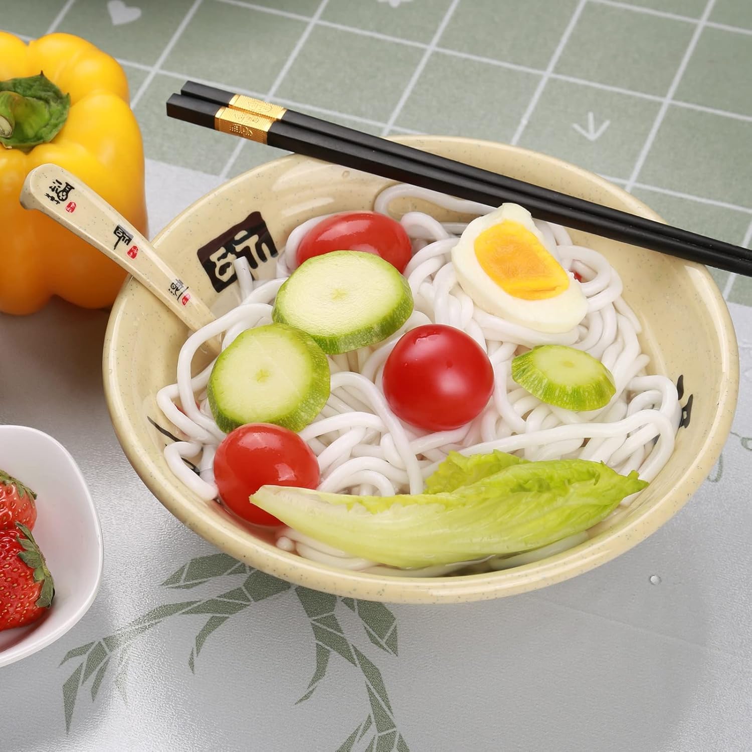Melamine Ramen Bowl Chinese Japanese Style Soup Bowl Ramen Japanese Ramen Bowl, Instant Ramen Bowl, For Udon, Soba, Fo, Noodles, Breakfast, Melamine Material, Soup Bowl, Ramen, Asian Cooking (Color: 6 sets/beige, Size: 9 inches)
