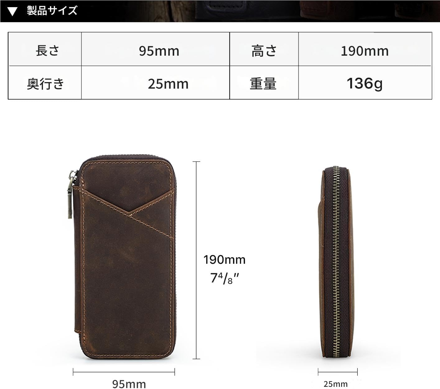 Contact's family Crazy Horse Leather Multi Stationery Pouch - Hand Sewing Craftsmanship Small Leather Pencil Case 4 Pen Holder Pencil Lead Holder with ID Pocket