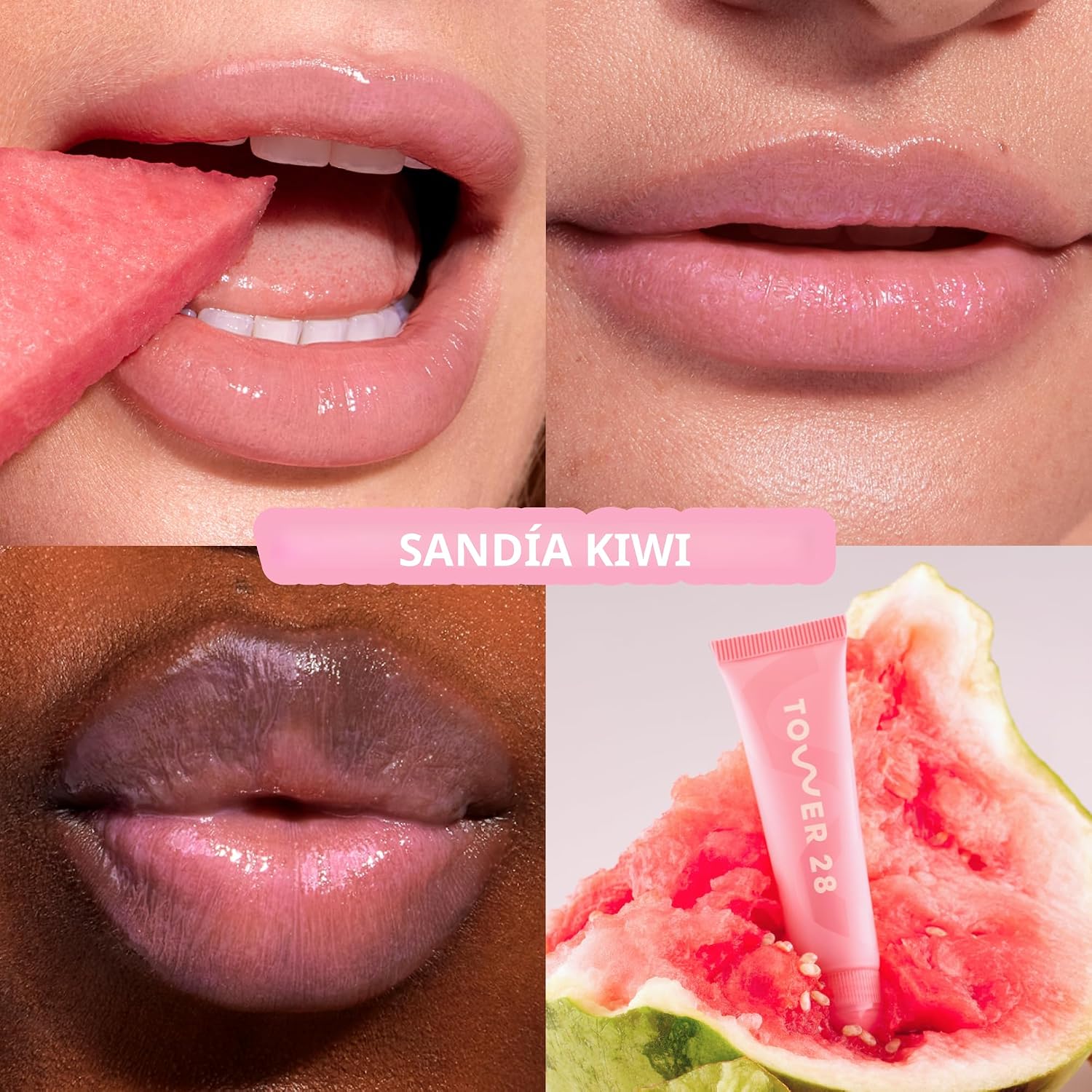 Tower 28 LipSoftie Bálsamo Labial Hidratante con Tinte, Mascarilla Labial Hidratante para Labios Agrietados - Sabor a Sandía Kiwi, Brillo Rosa Claro
