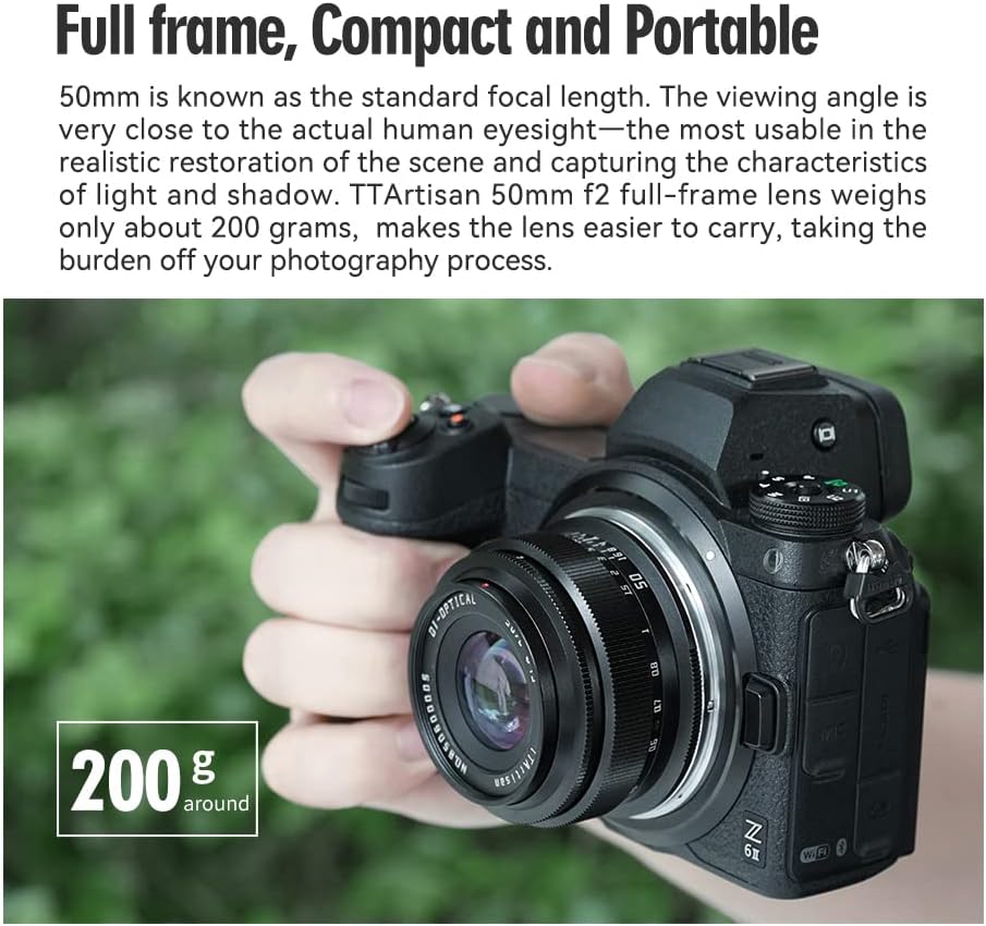 TTArtisan 50mm f2 Full Frame Manual Focus Fixed Camera Lens for Canon EOS-M Mount M1 M2 M3 M5 M6 M6II M10 M100 M50 M50II M200 Black