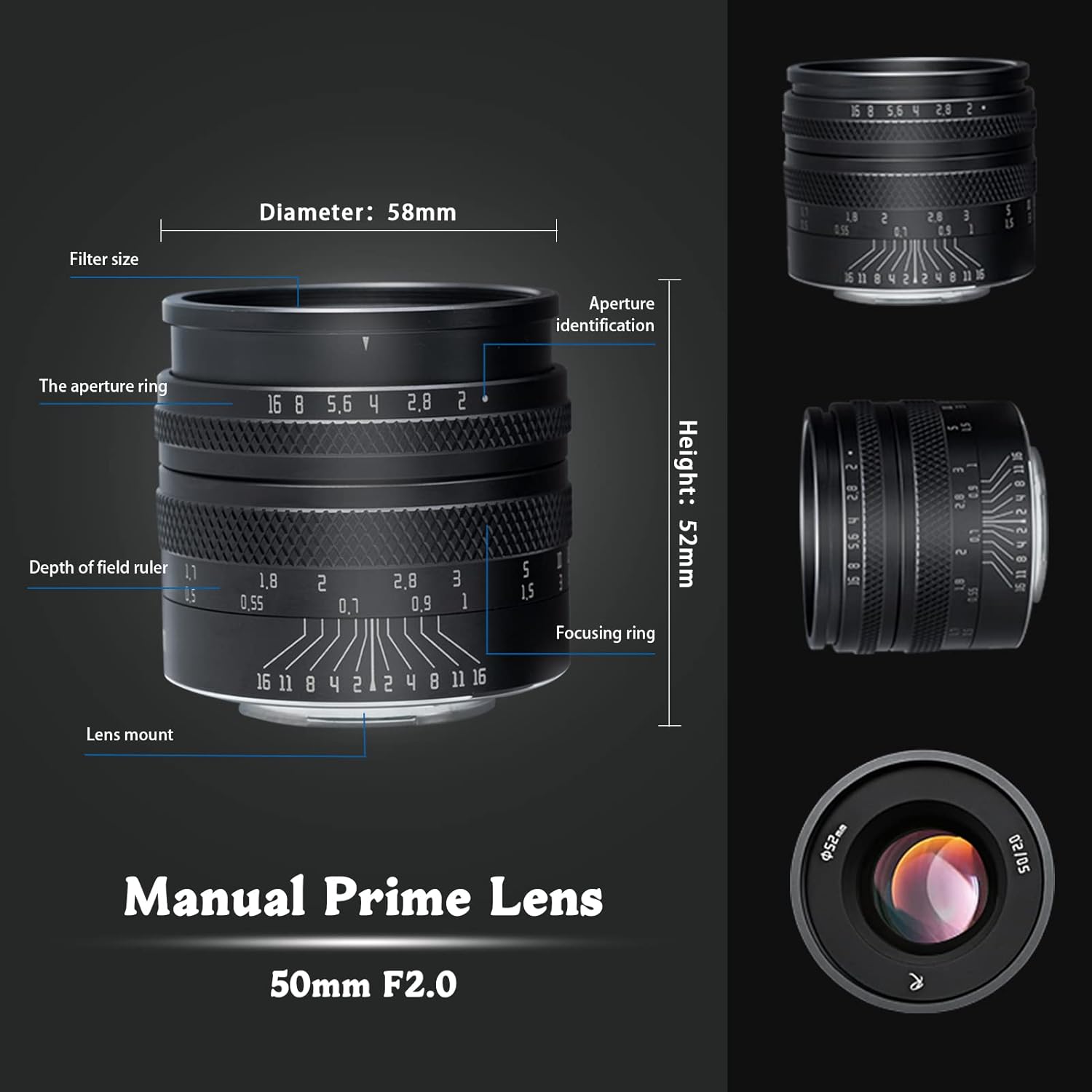 AstrHori 50mm F2.0 Full Frame Large Aperture Manual Focus Prime Lens with Blur Effect & Filter Slot for Sigma, Leica, Panasonic Large Mount Camera Large TL CL TL2