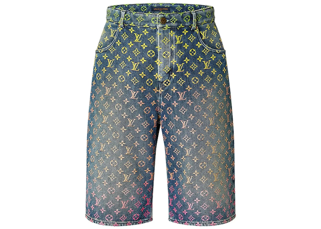 LOUIS VUITTON 'RAINBOW MONOGRAM' SHORT-SLEEVED DENIM SHORT SET