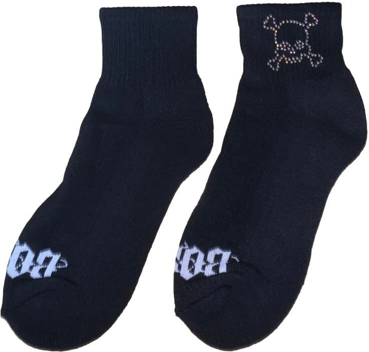 BOSSI 'SKULL BONES' RHINESTONE BLACK SOCKS