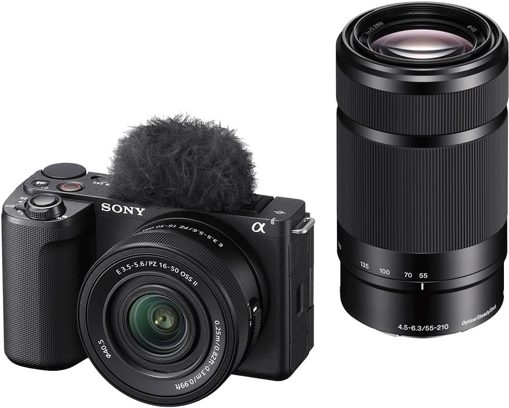 Sony Vlog Camera APS-C Mirrorless SLR Camera ZV-E10M2 Double Zoom Lens Kit with Windscreen Black ZV-E10M2X BQ + SanDisk SD Card 128GB SDXC Class 10 UHS-I V30 Read Up to 200MB San/s PRO SDSDXXD
