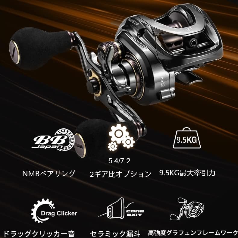 HIAW200 Left Hand Right Hand Bait Reel Fishing Reel 11+1 Bearing 9.5kg Max Drag Force 5.4/7.2 Gear Ratio Baitcaster Reel