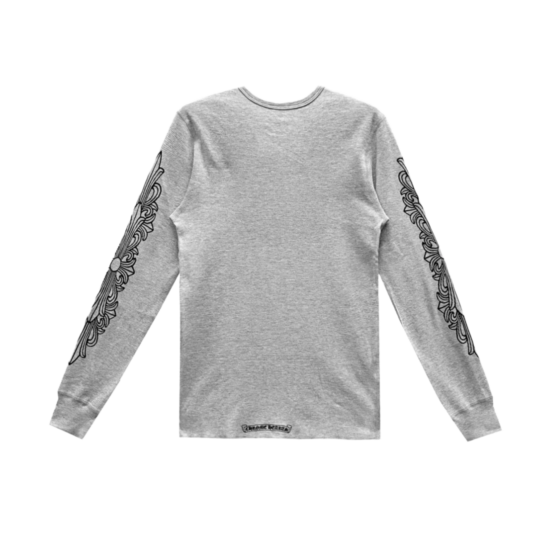 CHROME HEARTS 'HORSESHOE FLORAL SLEEVE' GREY THERMAL LONGSLEEVE SHIRT