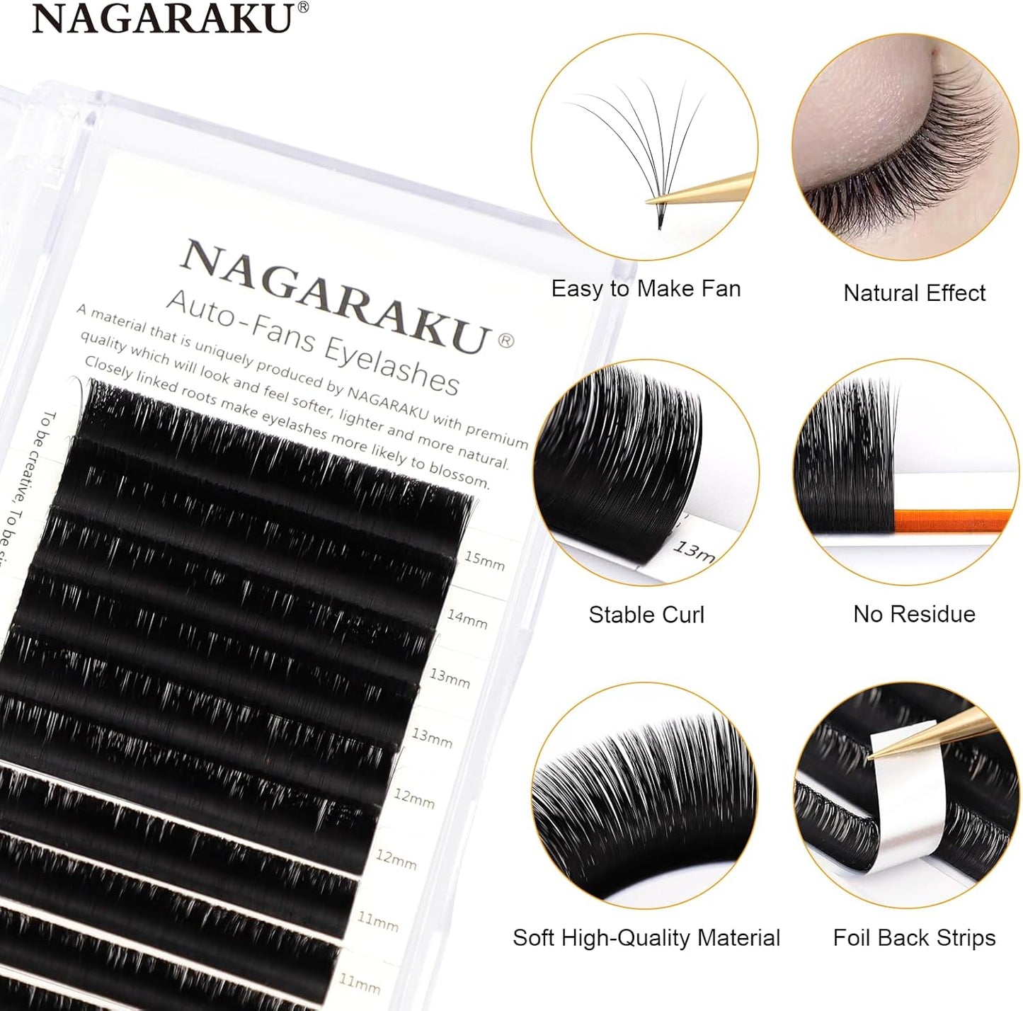 NAGARAKU Eyelash Extensions, Volume Lash, Seconds Fan, Double Layer Bonded Extensions, 0.05mm Thickness, D Curl, Length 0.4 inches (10 mm), 12 Rows, 2D - 6D Possible, Lightweight, Ultra Fine, High