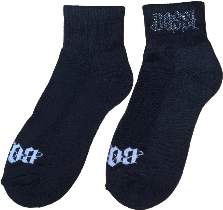 BOSSI 'LIGHT SILVER LOGO' RHINESTONE BLACK SOCKS