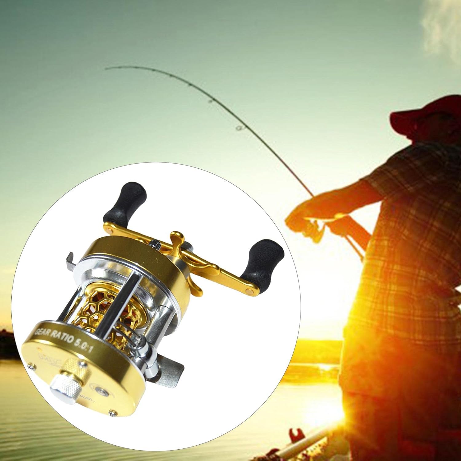 LOL-FUN Fishing Reel Bait Reel Casting Fishing Reel Gear Ratio 5.0:1 Bait Reel Centrifugal Brake for Sea Bass Lake River Sea Fishing Freshwater Fishing