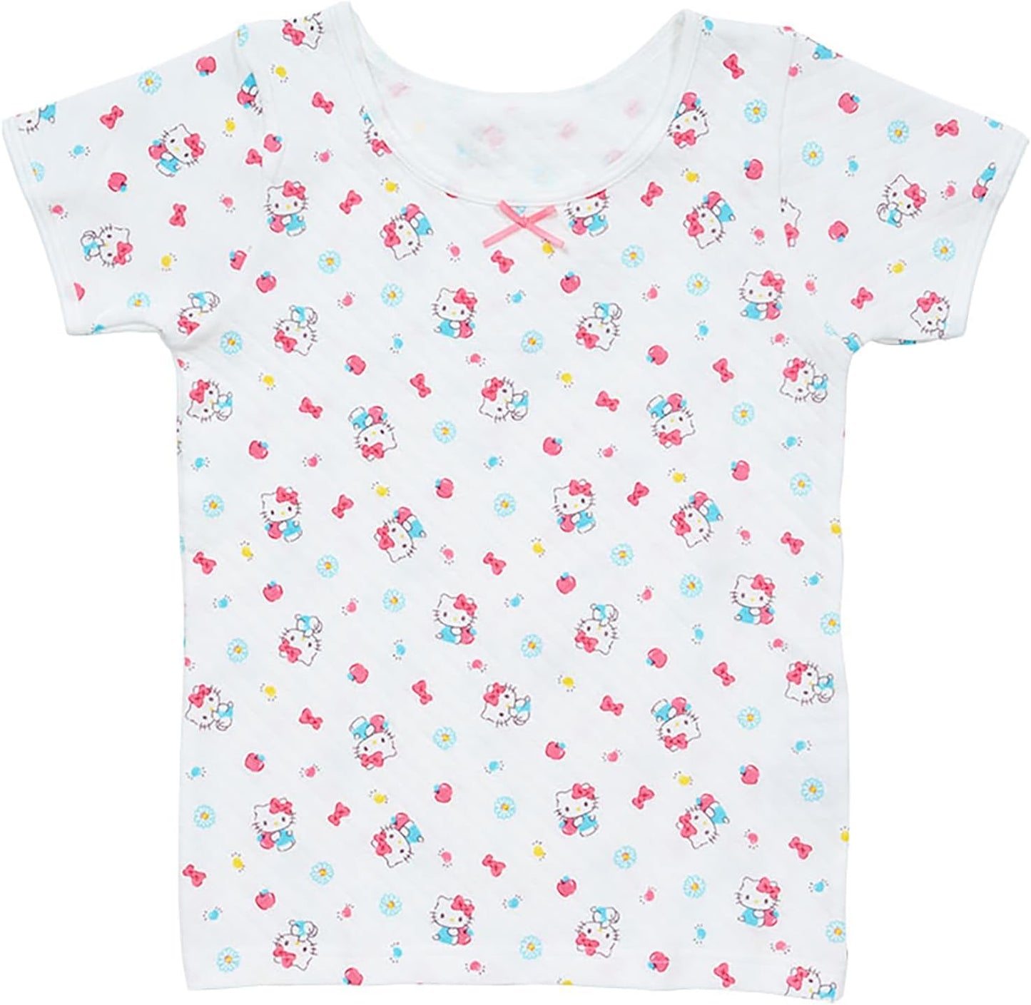 Sanrio 225991 Kids' Quilt Short Sleeve Underwear, Set of 2, Hello Kitty 51.2 inches (130 cm), Cotton, Name, 2 Patterns for Kids