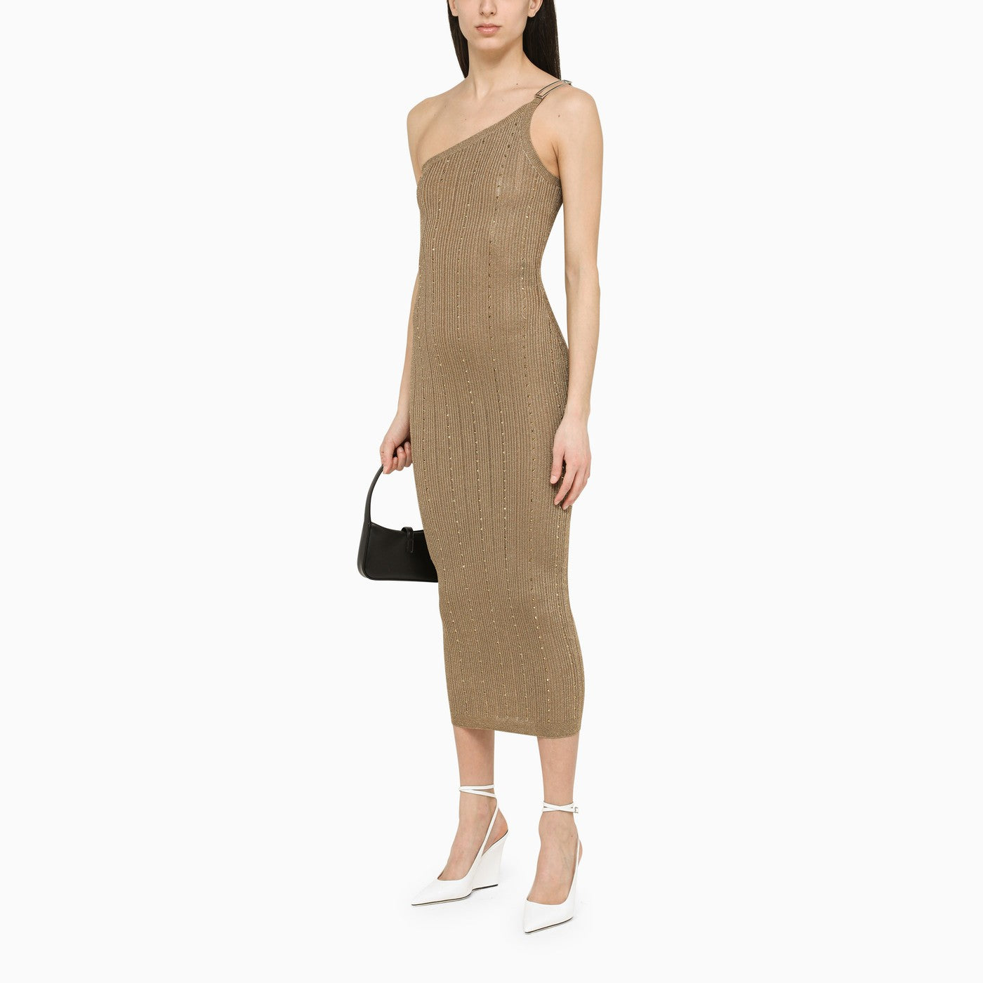 Alessandra Rich ラインストーン付きのアレッサンドラリッチゴールドワンショルダードレス - Image 2