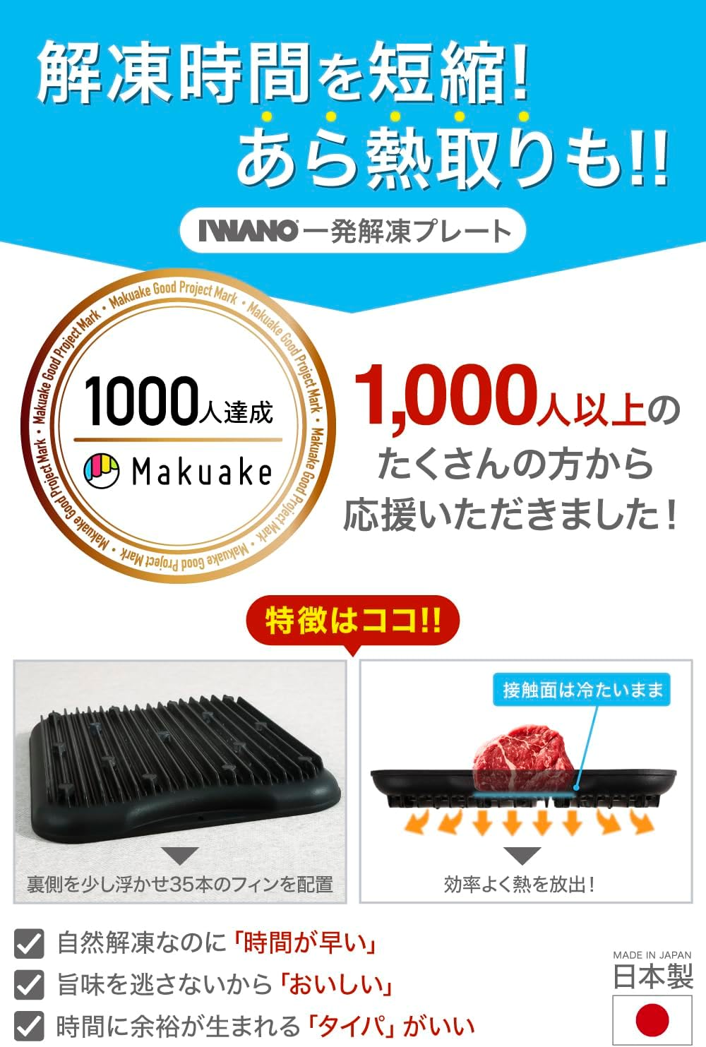IWANO Thawing Plate, Thawing Dish, Dramatically Reduces Thawing Time, Quick Thawing & Flavor, Can Be Heat Removed, Compact Size, Fluorine Resin Treated (Stain Resistant and Easy to Wash),