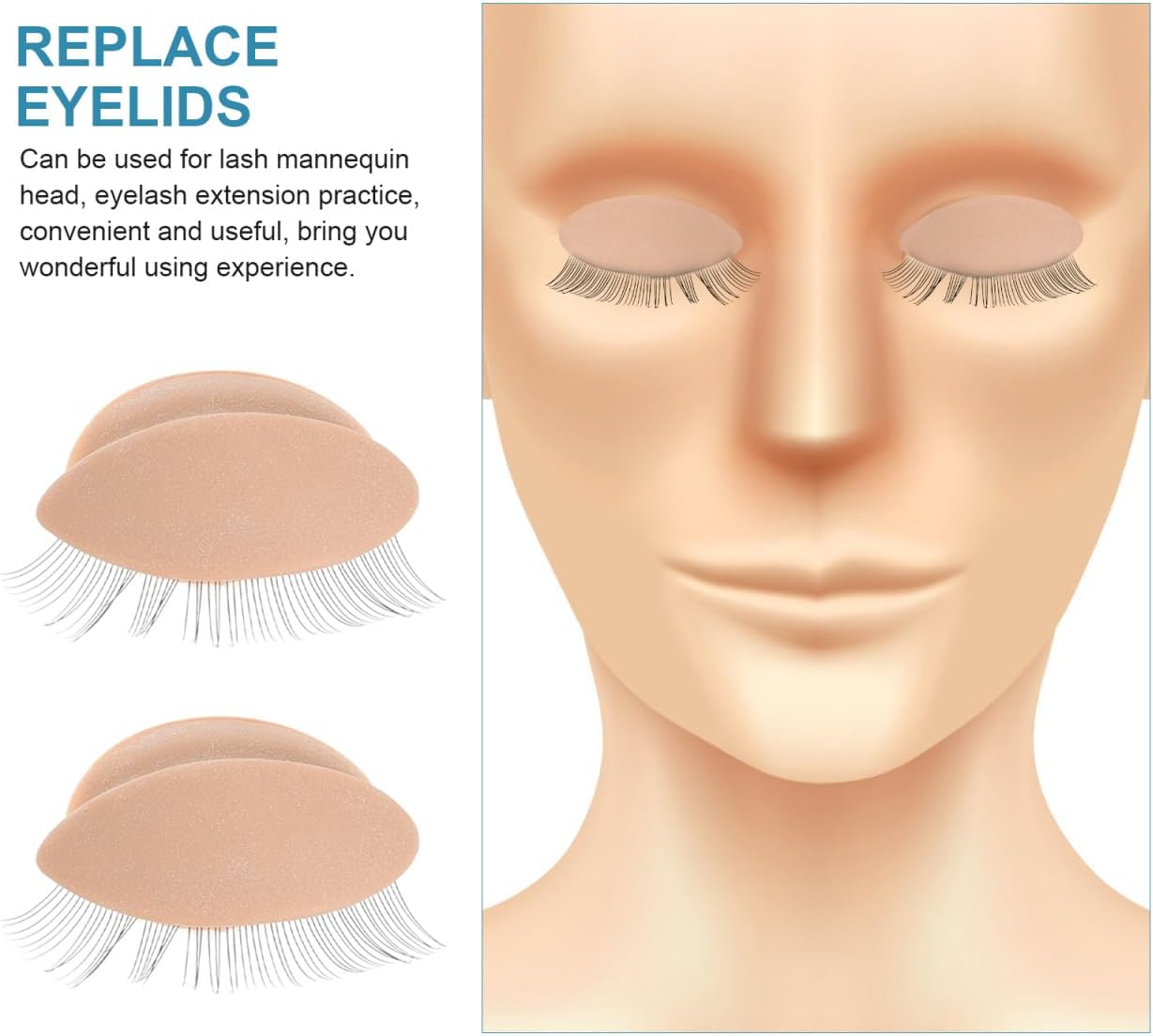 Healvian 3 Pairs Eyelash Practice Module Practice Eyelash Extensions Eyelash Extensions for Eyelids Lashes Practice Replacement Eyelashes with Eyelids Replacement Eyelashes Mannequin Head