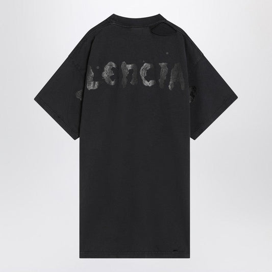 Balenciaga ヴィンテージジャージの黒い塗装されたバレンシアガTシャツ - Image 2