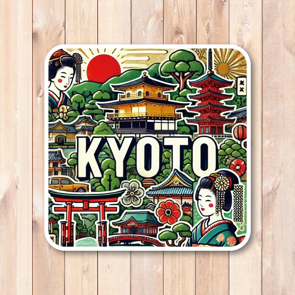 Kongashi Region Sticker Set, Design Set with Famous Places and Cultures of Osaka, Kyoto, Hyogo, Nara, Shiga, Wakayama, and Mie, Perfect for Travel and Tourism Souvenirs, Suitcase, Laptop, Water Bottle, Waterproof Vinyl Material, Kyoto