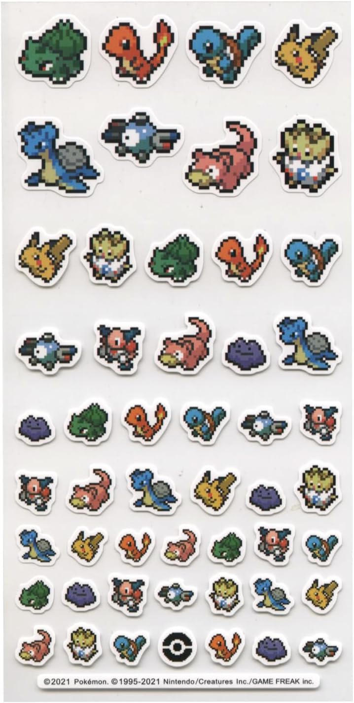Kamio Japan Pocket Monster 4 Size Stickers Pikachu Pixel Art [007221]