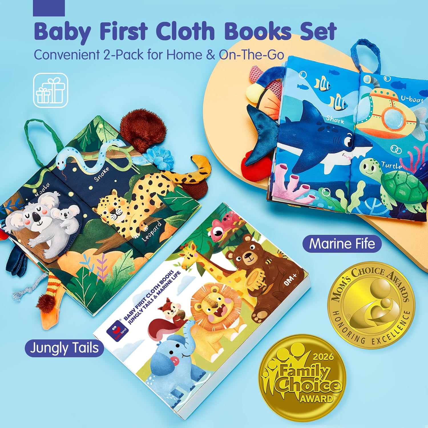 Hahaland Baby Cloth Book 0-3-6 Months Baby Stroller Toy 8-9 Months Set of 2 Soft Crinkling Sound Best Gift for Newborn Baby Boys Girls