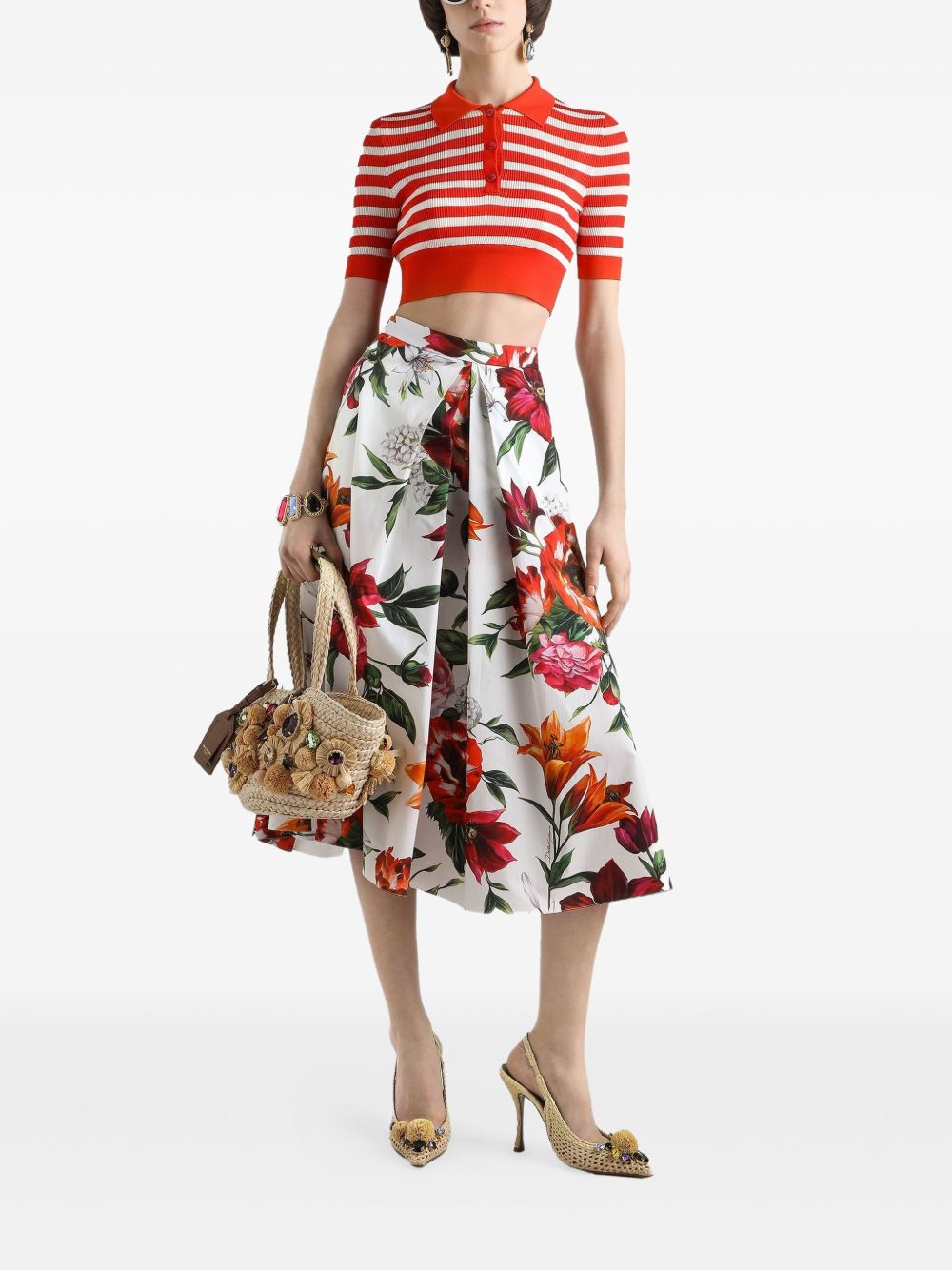 Dolce  Gabbana ドルチェ＆ガッバーナアネモニプリントコットンミディスカート - Image 2