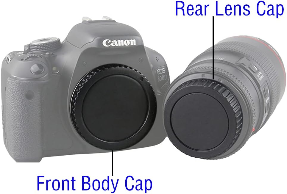 Body Cap and Rear Lens Cap Cover for Canon EOS EF EF-S Mount Camera T7 T6 90D 80D 77D 70D 60D 5D 1DX 5D 7D / 6D Mark II III 200D Rebel SL3 SL2 T8i T7i T6i T6S T5i T5 T4i T3 T2ii T1i [2i ] Set]