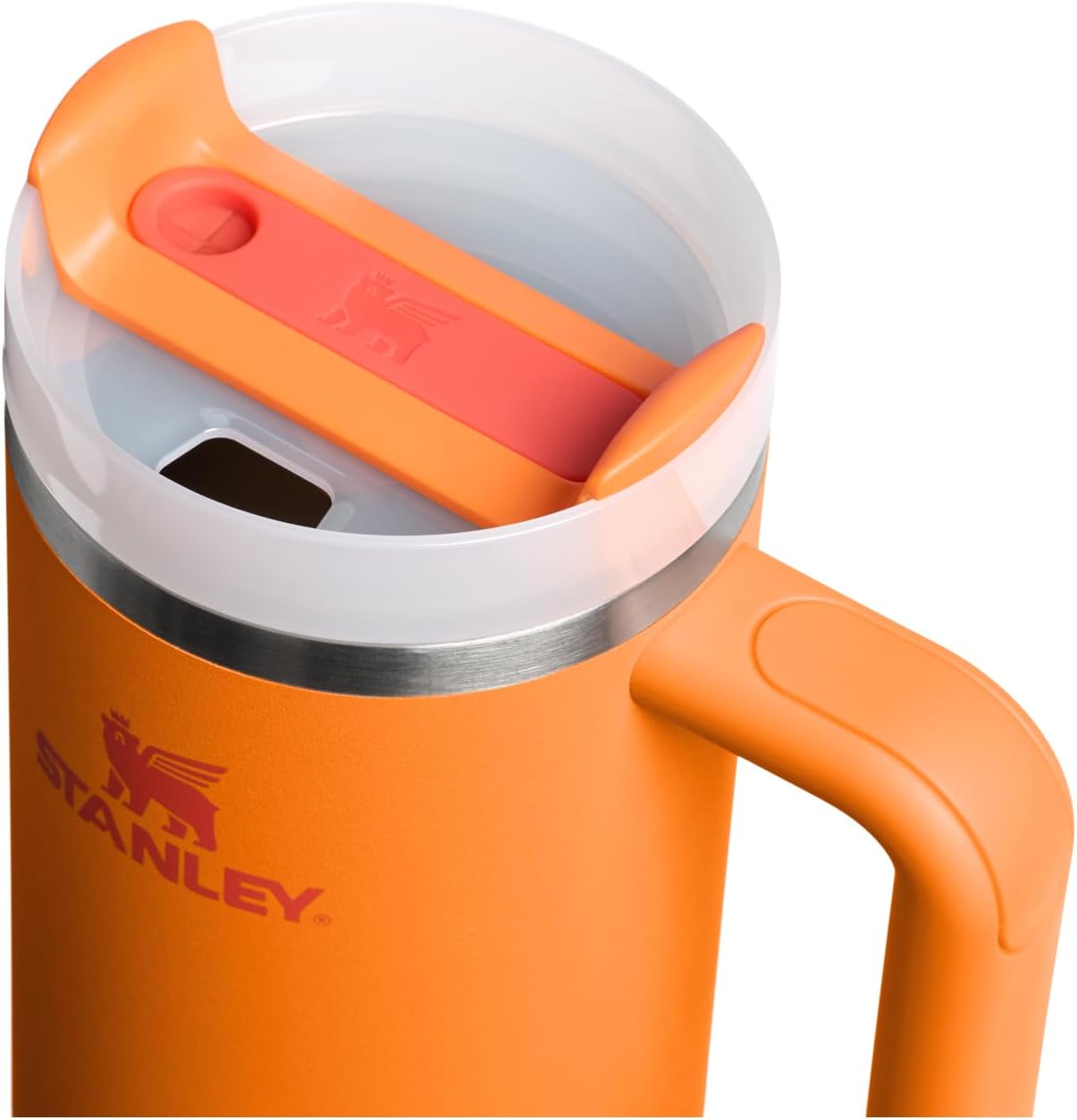 Stanley Quencher H2.0 - Vaso de acero inox. con asa, pajilla y tapa FlowState giratoria de 3 posiciones; aislamiento térmico/sin BPA; apto p/portavaso p/viaje; 30 oz, coral dorado (Goldenrod Coral)