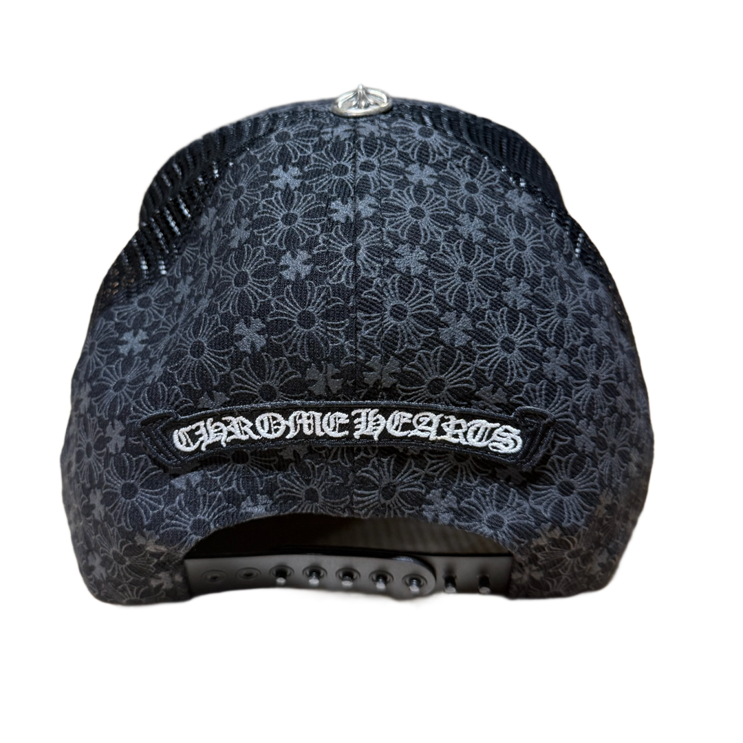 CHROME HEARTS 'MONOGRAM' CROSS PATCH BLACK TRUCKER HAT