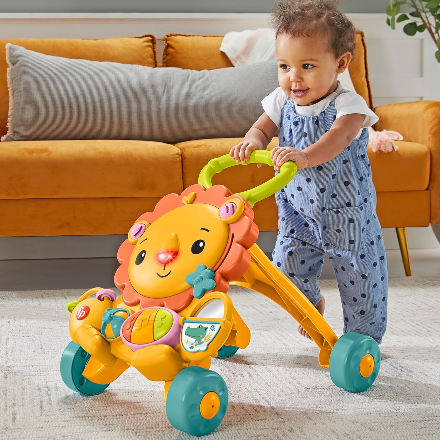 Fisher-Price Push! Lion-kun's Musical Walker Push Toy Baby Toy Educational & Finger Play 6 Months+ HJG60