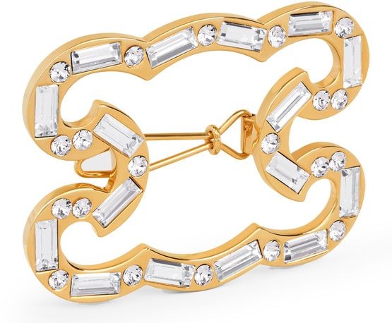 CELINE Triomphe frame hair clip in strass and brass with gold finish - Image 2