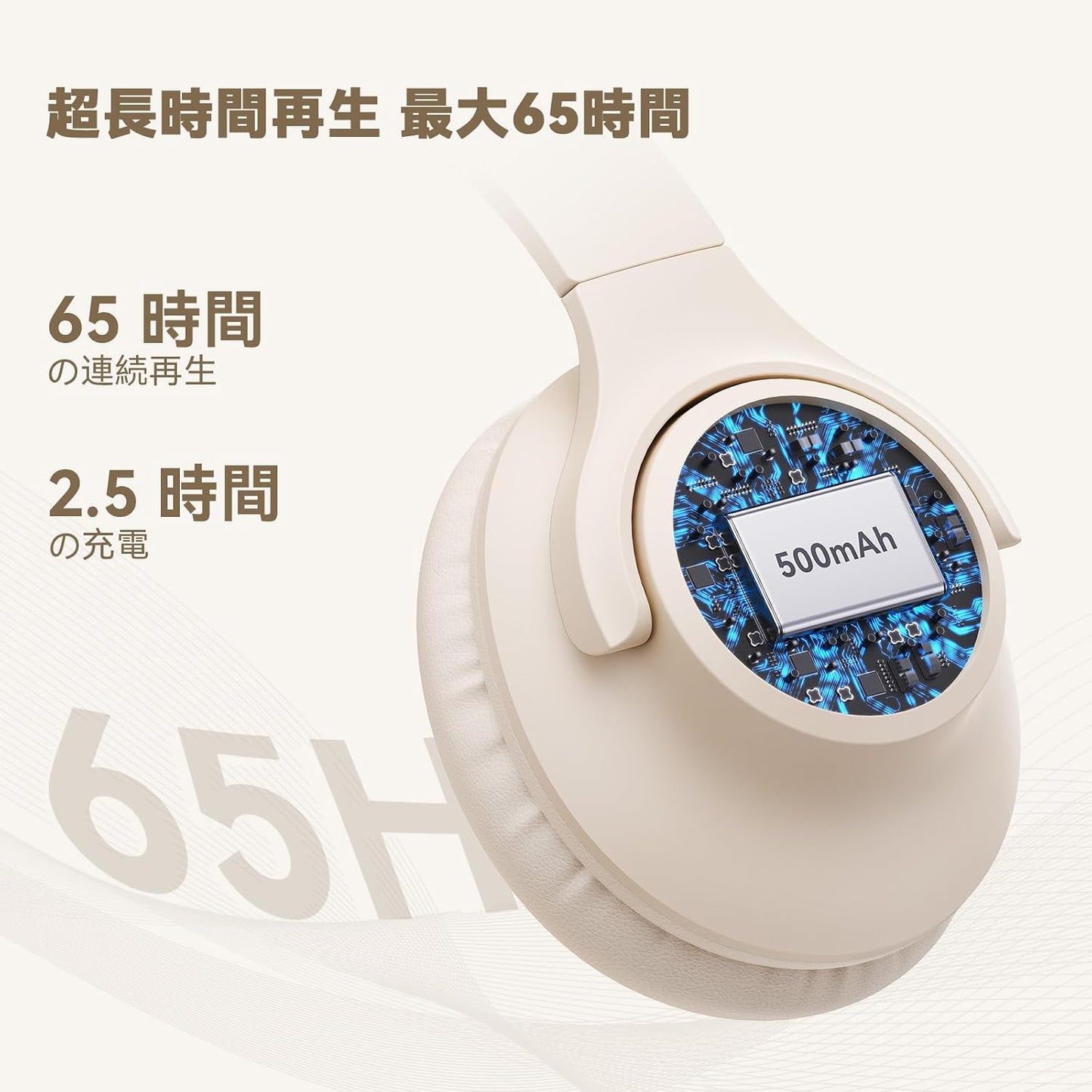 KVIDIO Wireless Headphones, Bluetooth 6.0, 65 Hours Playback, 1.6 inches (40 mm), HD Driver Unit, Over-Ear Headphones, Built-in Mic, Headphones, Wired Wireless, Dual Use, Noise Isolation, Sealed Type