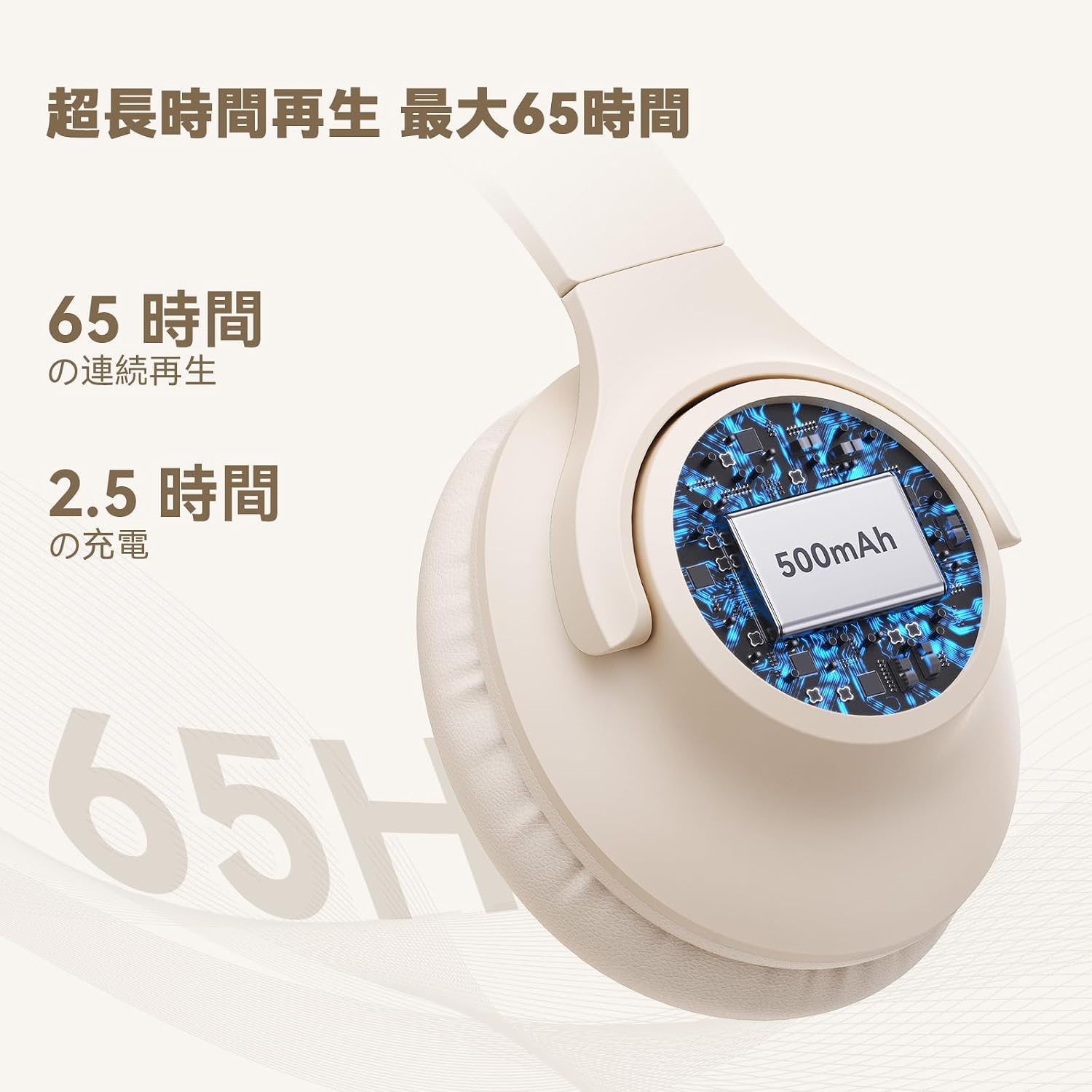 KVIDIO Wireless Headphones, Bluetooth 6.0, 65 Hours Playback, 1.6 inches (40 mm), HD Driver Unit, Over-Ear Headphones, Built-in Mic, Headphones, Wired Wireless, Dual Use, Noise Isolation, Sealed Type