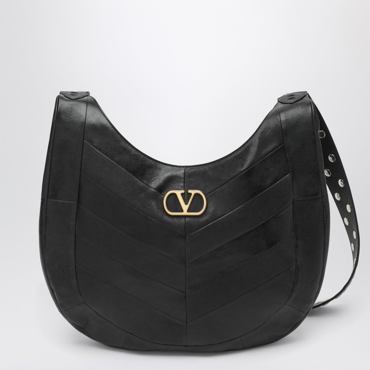 Valentino ヴァレンティノ ガラヴァーニ ブラック シェブロン パターン ナッパ スモール ホーボーホ バッグ - Image 2
