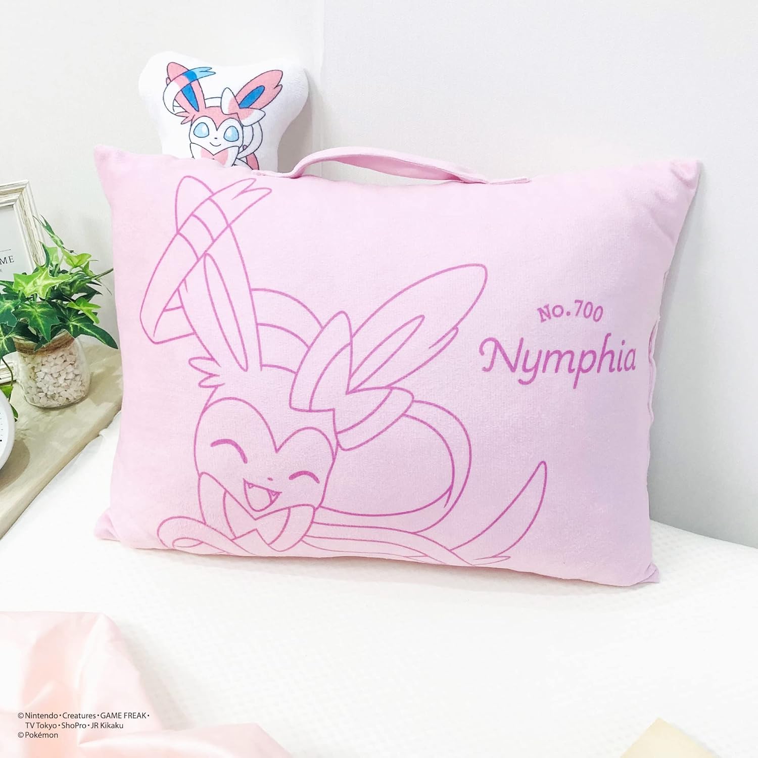 MORiPiLO Plush Pillow Pokemon Nymphia (with Mascot) Handle Attached Compact Cushion Goods Stuffed Toy Nap Pillow 11 x 15.4 x 3.5 inches (28 x 39 x 9 cm) Pink Character Pillow by Morishita