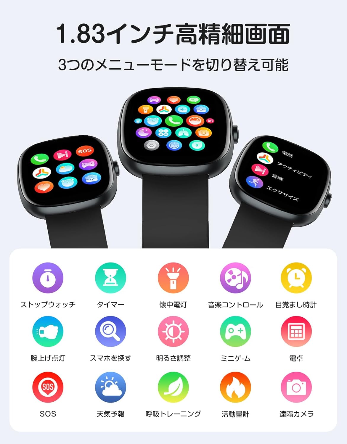 GRV Smartwatch, iPhone and Android Compatible, Call Function, 2025 New Release, Smart Watch, Long Lasting Battery, Line, Incoming Call Notifications, 100 Different Exercise Modes, Arm Lift, IP68