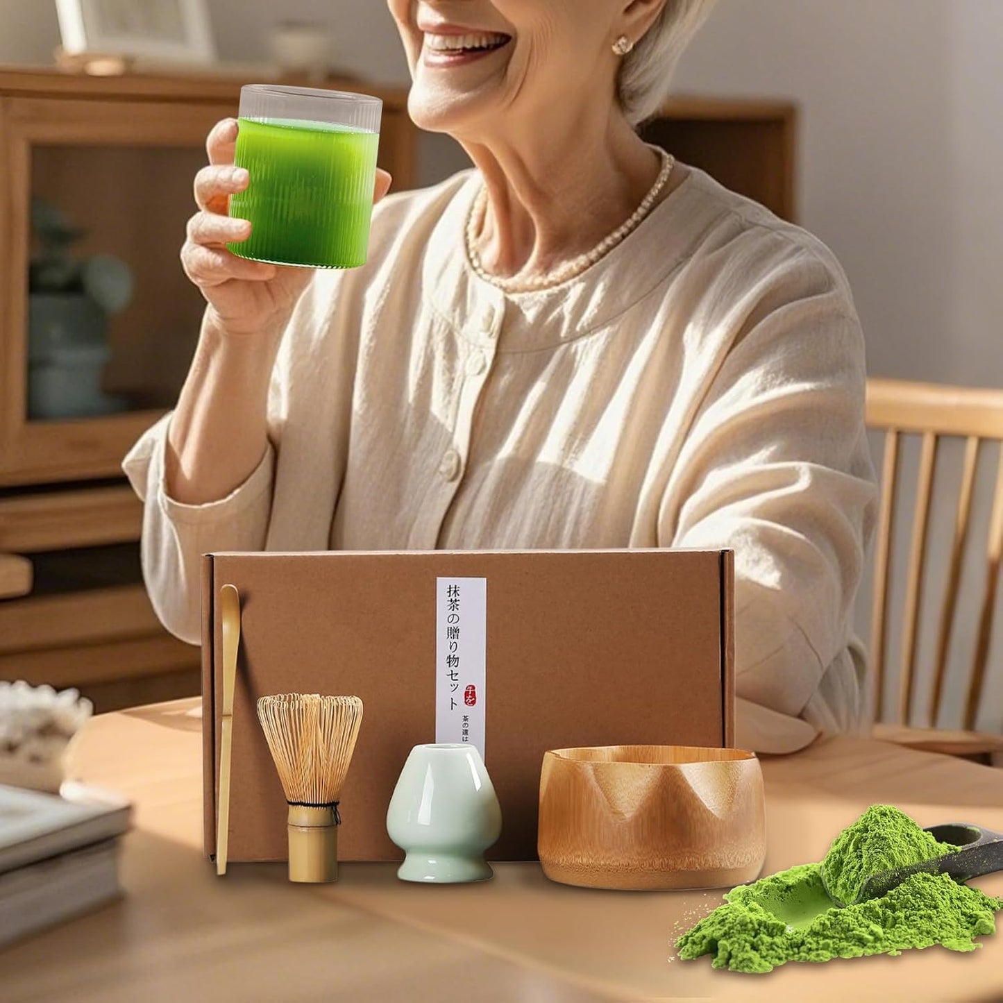 抹茶点てキット,4点セット 日本茶道具,抹茶点て道具 | 女性向け 家庭用茶道 朝食 コーヒー ラテ ミルク用