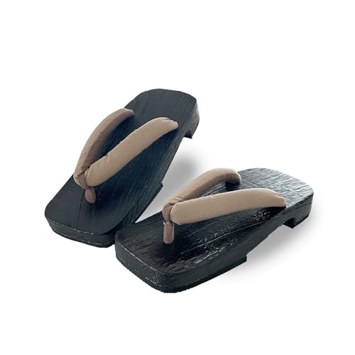 Amemari Geta Clogs, Men's, Zori Sandals, Yukata, Authentic, Paulownia Clogs, Black Painted Paulownia Clogs, Soft Thong, Cotton Linen Plain Thong, Easy to Walk, Large Size, Thick Sole, Gentle, Men's,