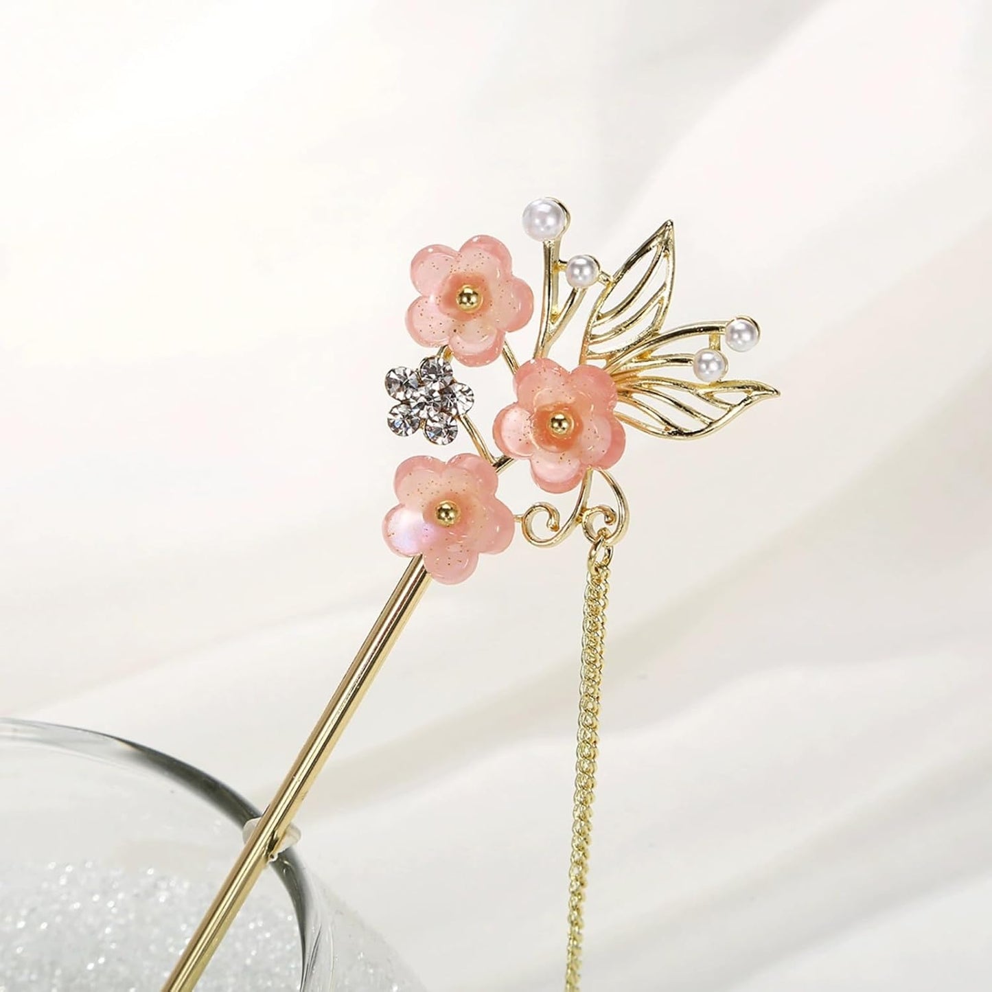 EZ PEACH Cherry Blossom Flower Pearl Hairpin Hair Clip Bangs Hair Closure Kimono Kimono Hair Accessory (Flower 03)
