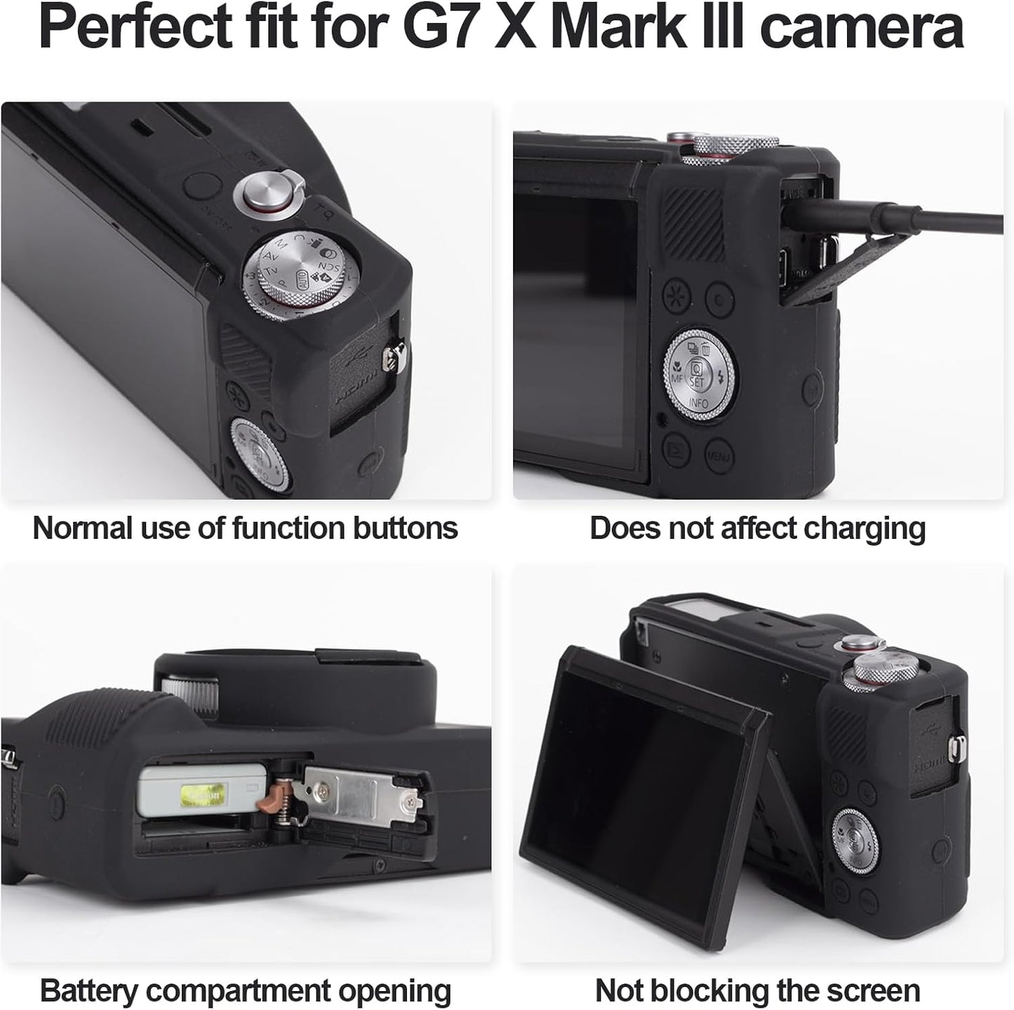 Rieibi Camera Case, Canon G7X Mark III Digital Camera Case, G7X Mark III Accessories, Screen Protector Silicone Case, Canon G7X3 Protective Cover and Screen Protector Film, Black, camera case