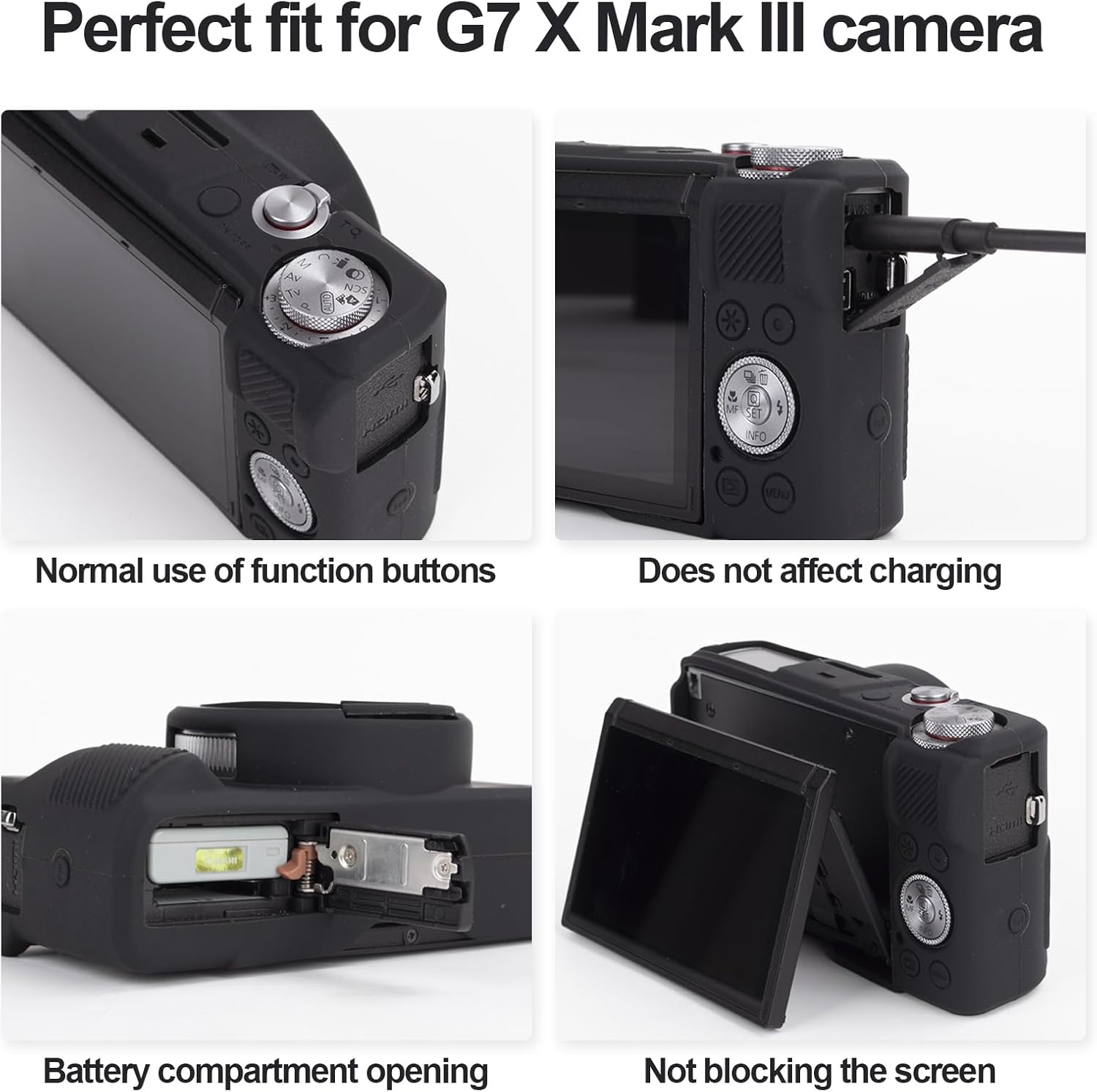 Rieibi Camera Case, Canon G7X Mark III Digital Camera Case, G7X Mark III Accessories, Screen Protector Silicone Case, Canon G7X3 Protective Cover and Screen Protector Film, Black, camera case