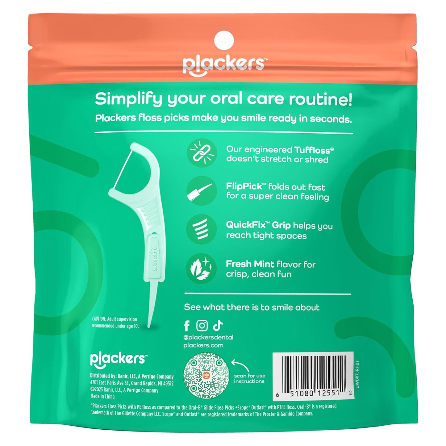 Plackers Micro Line - Aplicadores de hilo dental, palillo plegable FlipPick, Tuffloss, fácil almacenamiento con sello seguro, sabor a menta fresca, 300 unidades