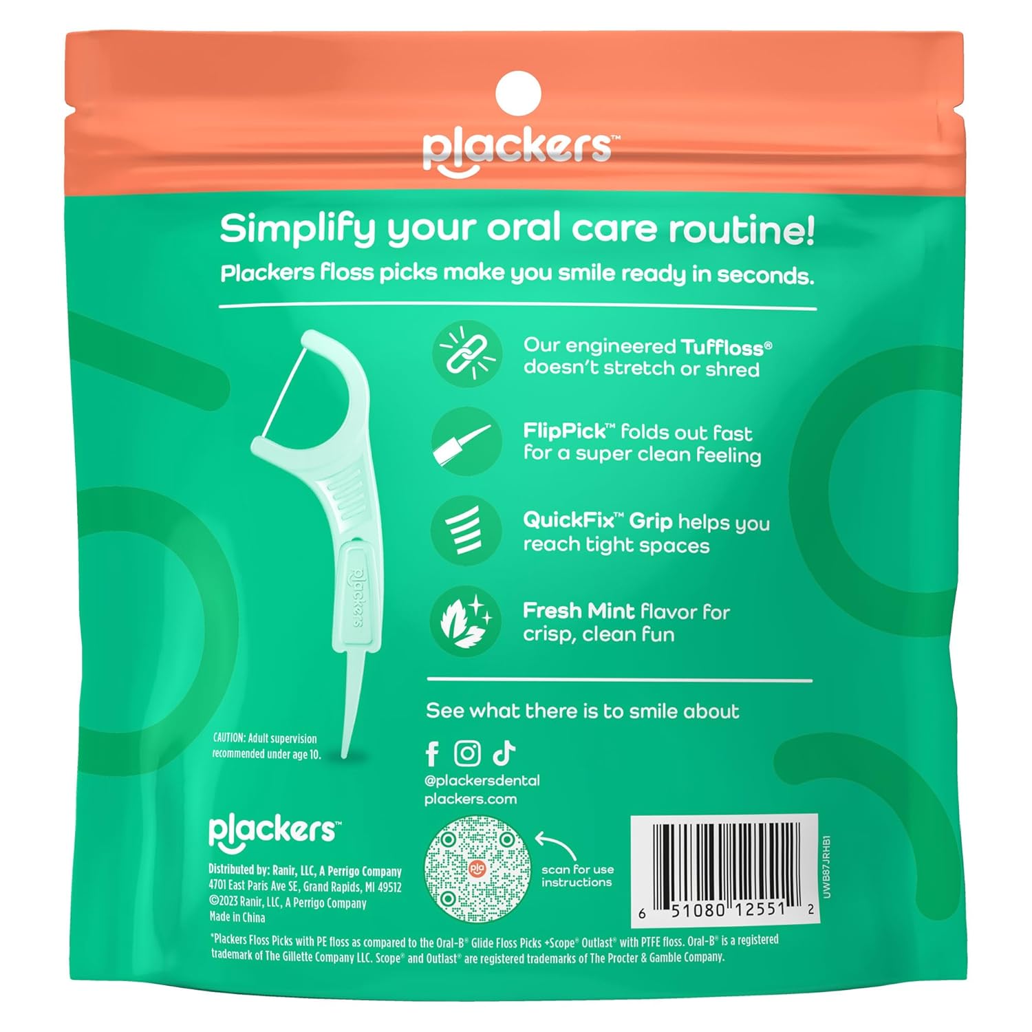 Plackers Micro Line - Aplicadores de hilo dental, palillo plegable FlipPick, Tuffloss, fácil almacenamiento con sello seguro, sabor a menta fresca, 300 unidades