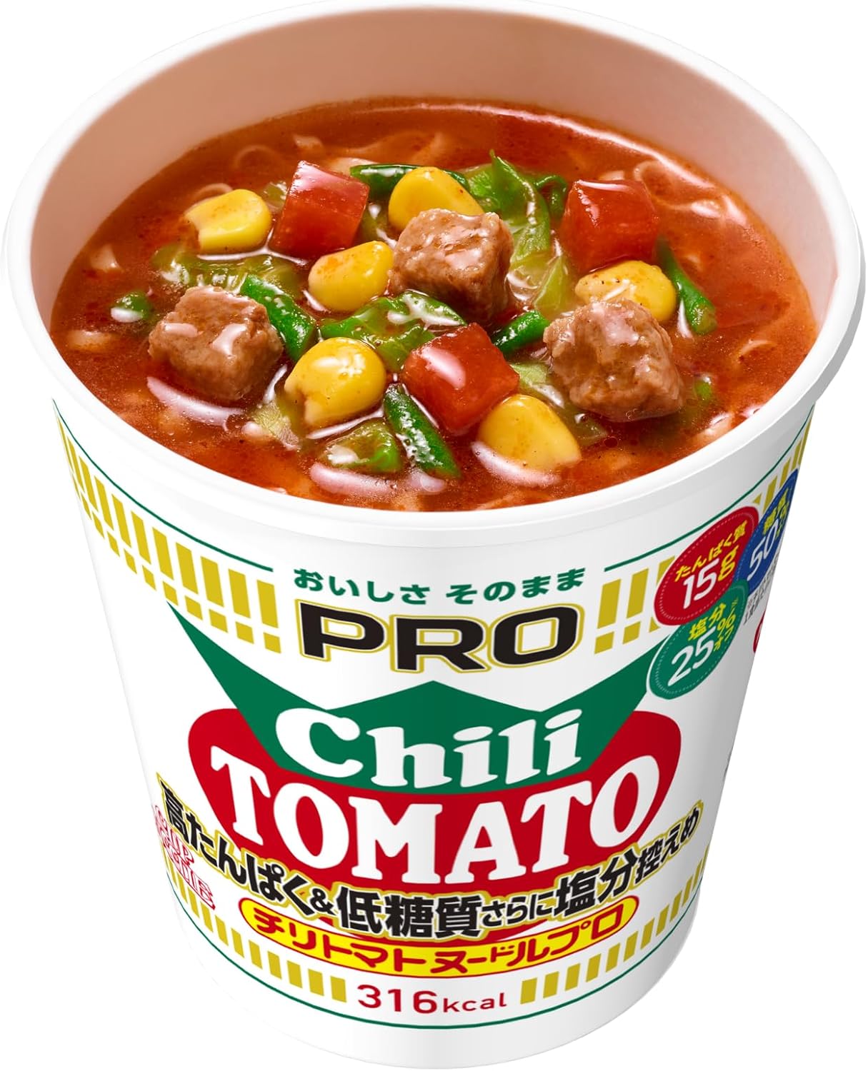 Cup Noodles PRO High Protein & Low Sugar Content and Low Salt Chili Tomato Noodles (Delicious Tasty) Nissin Foods Cup Noodles, 2.8 oz (80 g) x 12 Packs