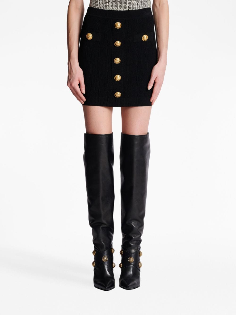 Balmain バルメインハイウエストボタン付きミニスカート - Image 2