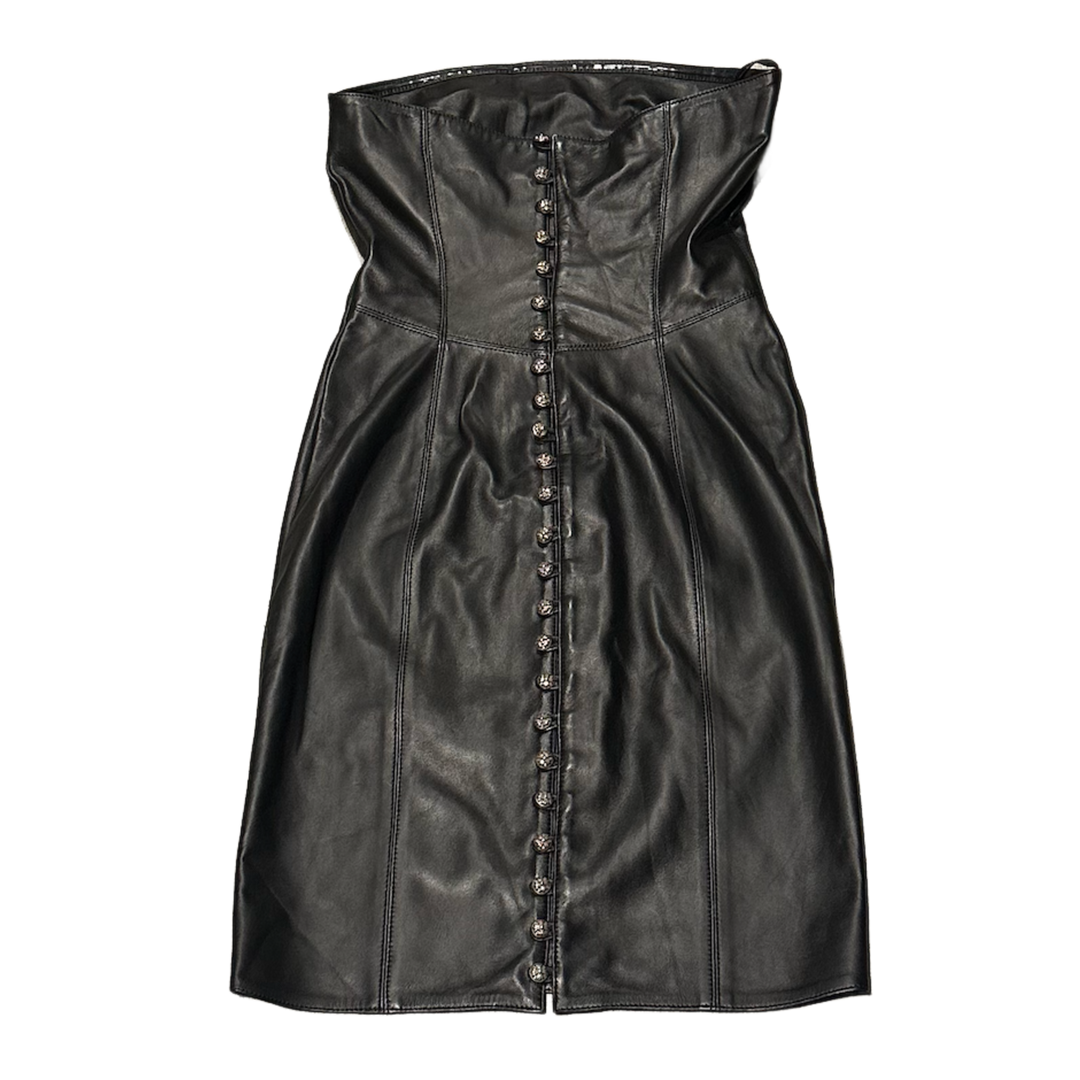 CHROME HEARTS 'BLACK' MULTIBUTTON STRAPLESS LEATHER DRESS