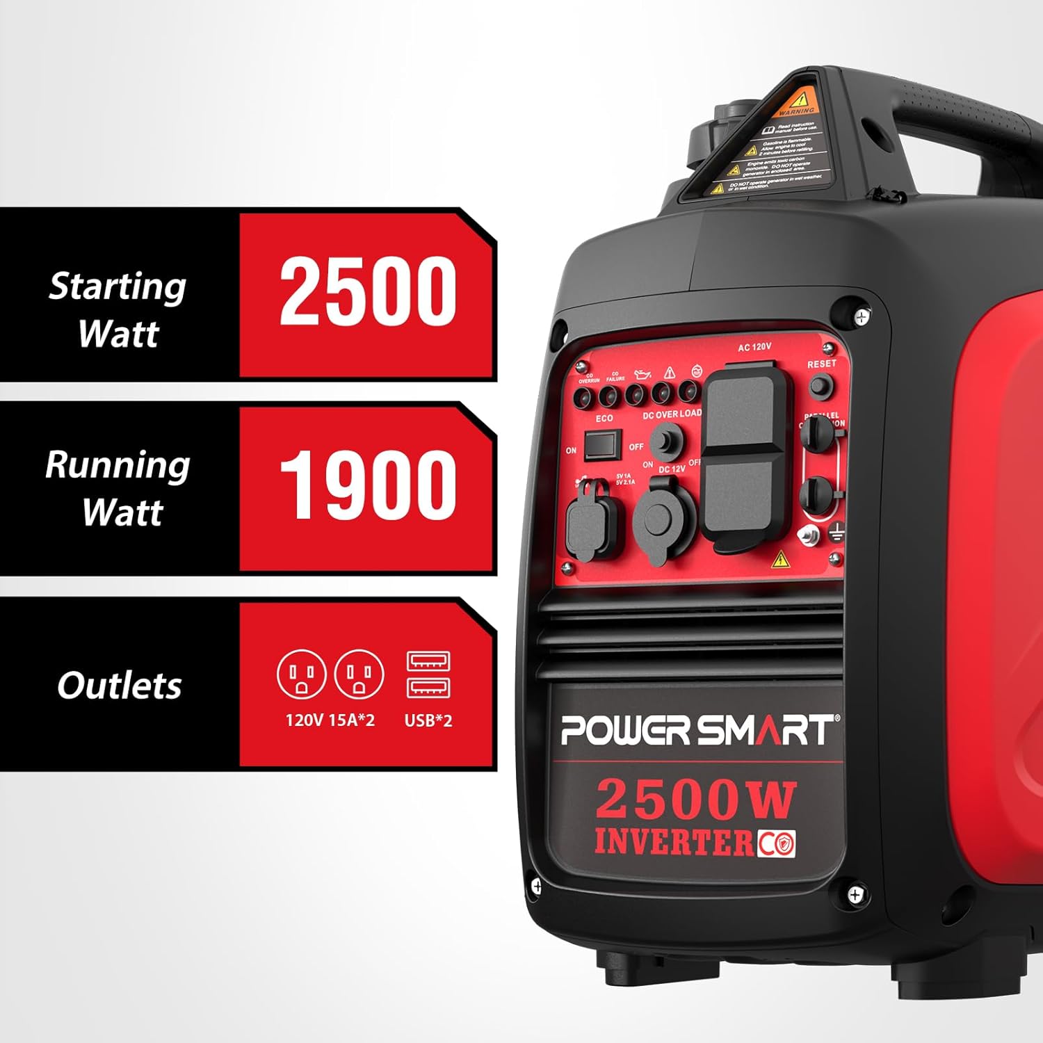 PowerSmart 2500 Watt Portable Inverter Generator with CO Protection, Quiet Camping