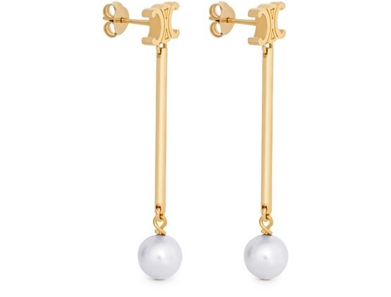 Les perles celine straight earrings in resin pearls and brass with gold finish - Image 2