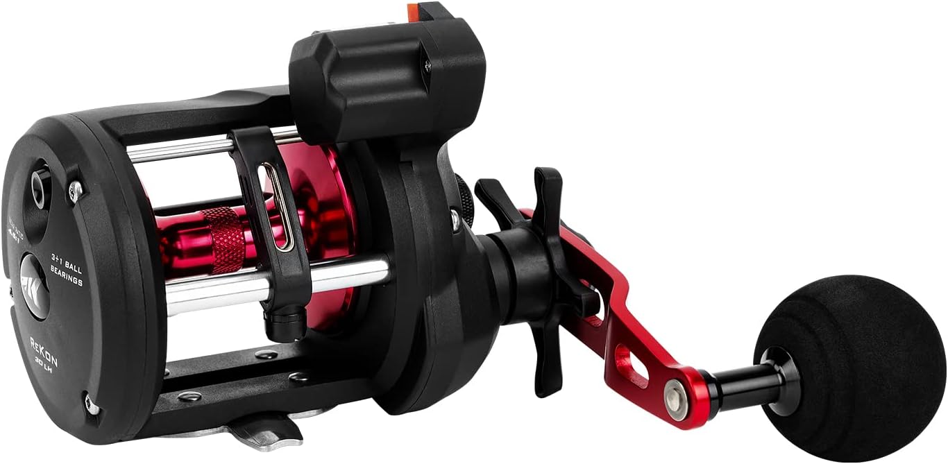 KastKing ReKon Line Counter Trolling Fishing Reel Round Baitcasting Reel Left Handed Size 30
