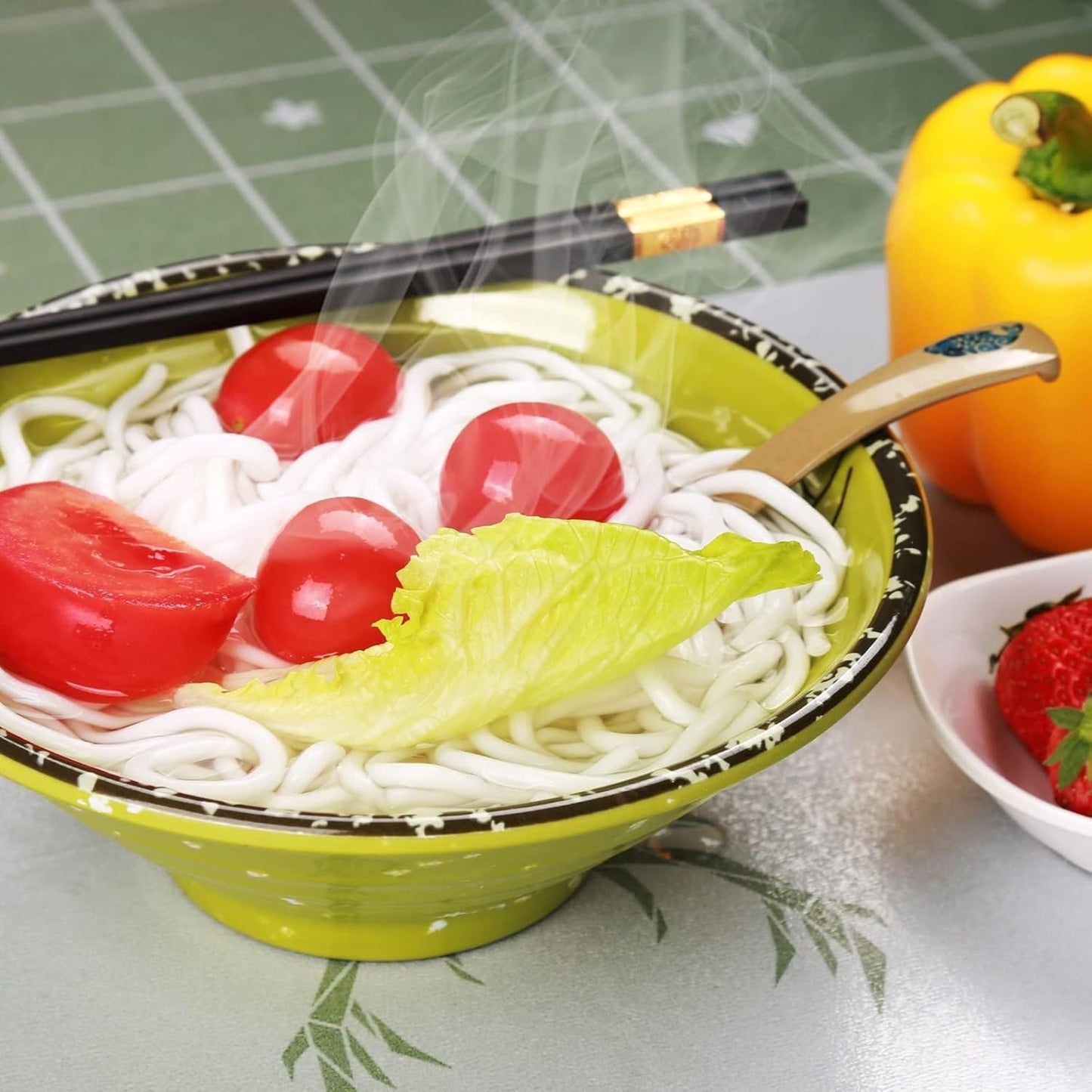 Japanese Ramen Bowl, Instant Ramen Bowl, For Udon, Buckwheat & Soba, Noodles, Breakfast, Melamine Soup Bowl (Color: Black Green, Size: 7.5 inches)