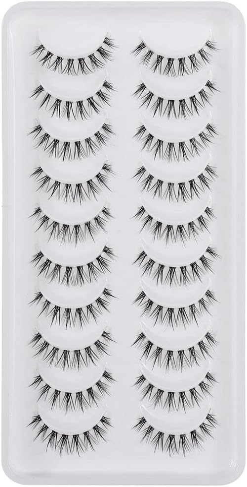 10 Pairs Whispy Lashes 3D Natural False Eyelashes Spiky Fairy Lashes with Clear Band Fake Mink Lashes (Y12)