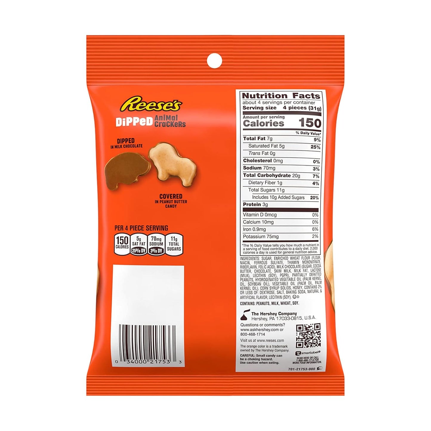 REESE'S Mantequilla de maní de chocolate sumergida, bolsa de galletas de animales, 4.25 oz