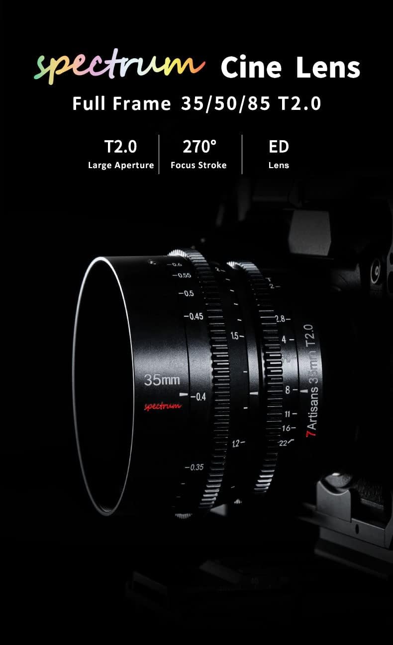 7artisans 35mm T2.0 Full Frame Large Caliber Cinematic Professional Film Lens for Leica, Sigma, Lumix, Panasonic L-Mount Cameras