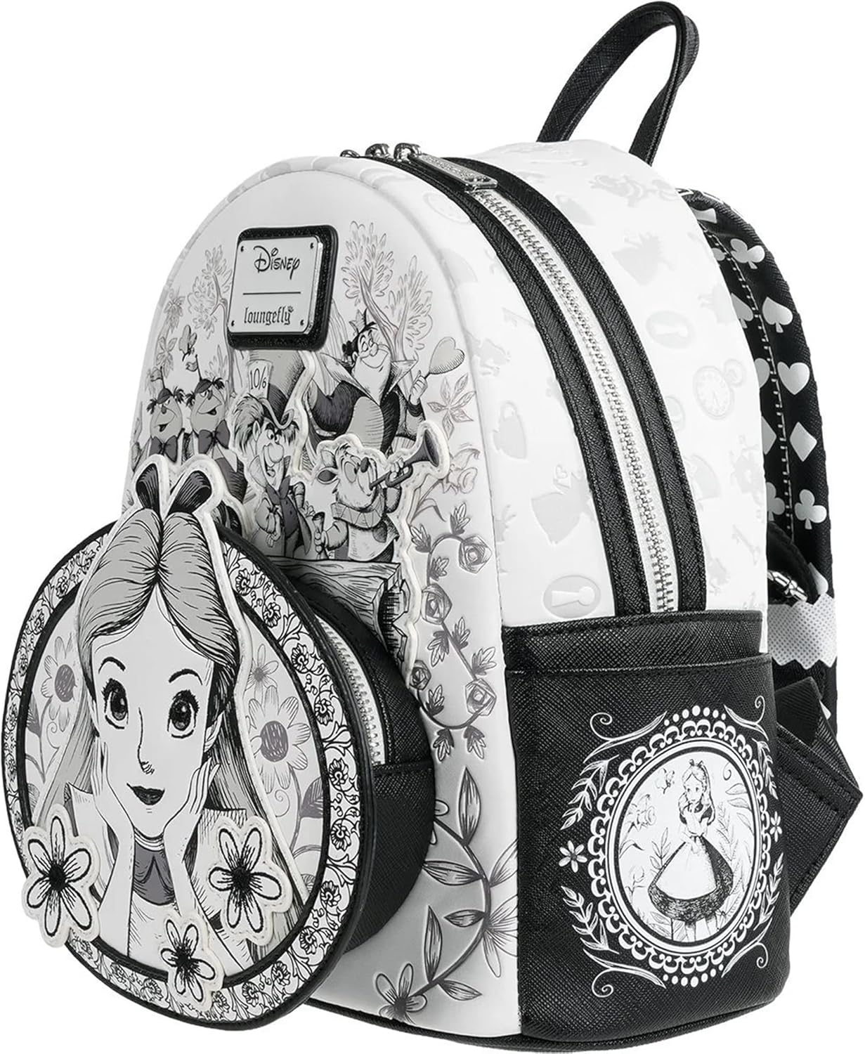 Loungefly Disney Alicia en el país de las maravillas - Mini-mochila | Piel sintética, detalles bordados y bordados, correas ajustables